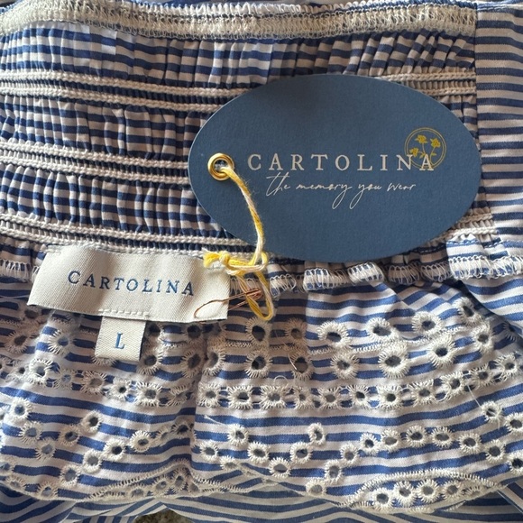 Cartolina Nantucket Blue White Marin 100% Cotton Eyelet Halter Top New Large nwt - Picture 8 of 10